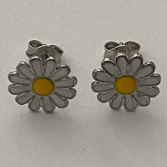 Daisy 925 silver earrings handmade enamel 9mm - Picture 3 of 4
